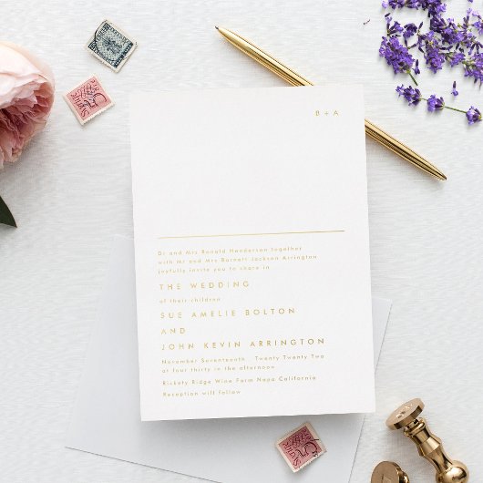 シンプルモノグエレガントラム金ゴールド文字 箔招待状