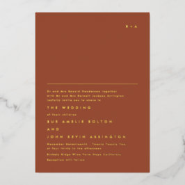 シンプルモノグエレガントラム金ゴールド |テラコッタ砂漠 箔招待状