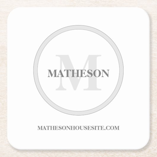 シンプルモノグカスタムラムホテルベッドアンドブレックファースト スクエアペーパーコースター (正面)