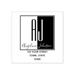 シンプルモノグモダンラムイニシャル差出人住所 ラバースタンプ