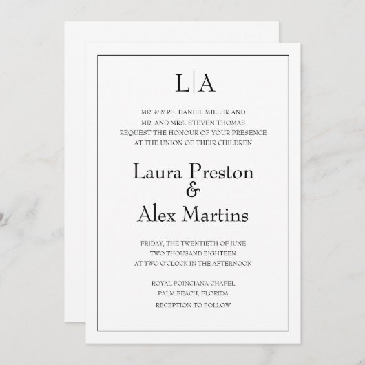 シンプルモノグモダンラム結婚式招待状 招待状 (正面/裏面)