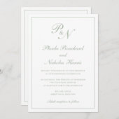 シンプルモノグラエレガントムのセージを一つ結婚で飲む 招待状 (正面/裏面)