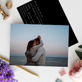 シンプルモノグラエレガントム金ゴールド写真の保存日付 箔招待状