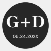 シンプルモノグラエレガントム黒と白結婚の ラウンドシール (正面)