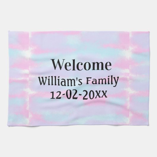 シンプルモノグラミニマルムのロゴ歓迎パーソナライズされた キッチンタオル (横)