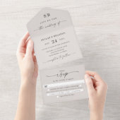 シンプルモノグラムとスクリプトアイボリーオフホワイト結婚ズ オールインワン招待状 (貼ってはがせる)