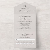 シンプルモノグラムとスクリプトアイボリーオフホワイト結婚ズ オールインワン招待状 (内側)