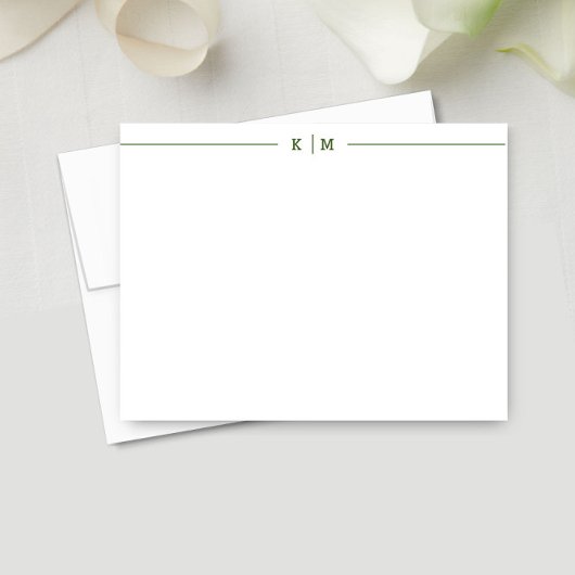 シンプルモノグラムと森の緑の線カスタム付 ノートカード