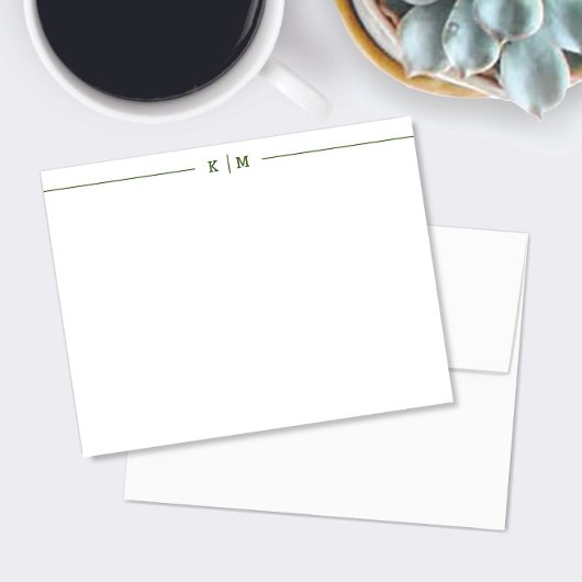シンプルモノグラムと森の緑の線カスタム付 ノートカード