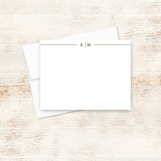 シンプルモノグラムと森の緑の線カスタム付 ノートカード