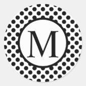 シンプルモノグラムと黒水玉模様 ラウンドシール (正面)