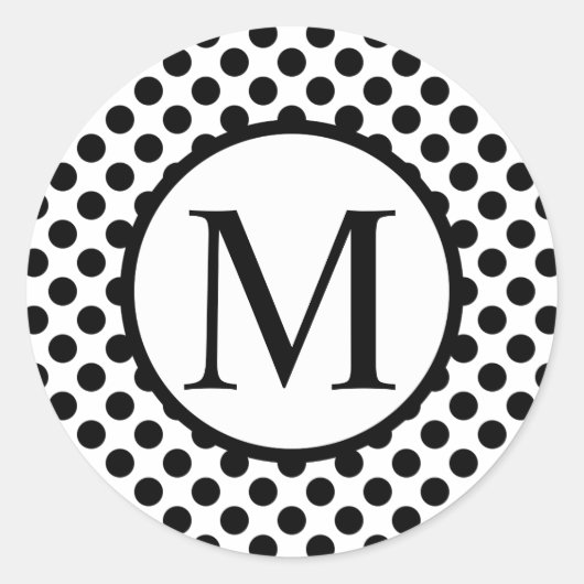シンプルモノグラムと黒水玉模様 ラウンドシール (正面)