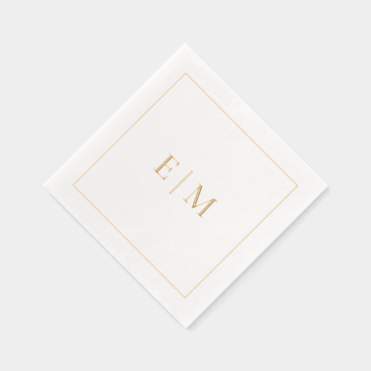 シンプルモノグラムのエレガントミニマル結婚金ゴールド 箔ナプキン (右)