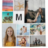 シンプルモノグラムのカスタム 9フォトコラージュ シャワーカーテン (正面)