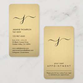 シンプルモノグラムのフェイク Black & Gold Foil Vertical 予約カード