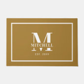 シンプルモノグラムのヴィンテージカスタム金ゴールドファミリ名 ドアマット (正面)