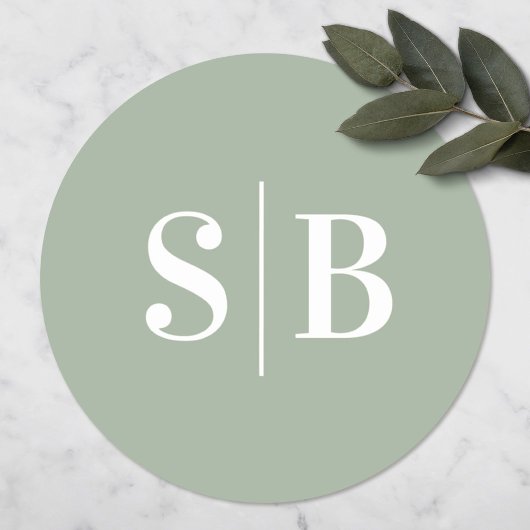 シンプルモノグラムの光リーフグリーン結婚ズ ラウンドシール