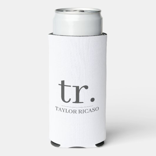 シンプルモノグラムの名パーソナライズされた スリム缶クーラー (Seltzer裏面)