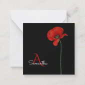 シンプルモノグラムのRed Poppy on Blackありがとう ノートカード (裏面)
