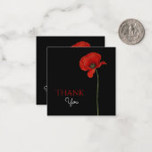 シンプルモノグラムのRed Poppy on Blackありがとう ノートカード (正面/裏面インサイチュ)