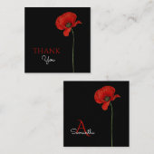 シンプルモノグラムのRed Poppy on Blackありがとう ノートカード (正面/裏面)