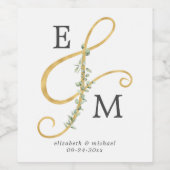 シンプルモノグラムアンパサンド結婚ユーカリ ワインラベル (シングルラベル)