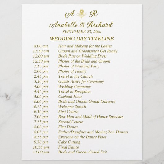 シンプルモノグラムエレガントなウェディングタイムライン チラシ (正面)