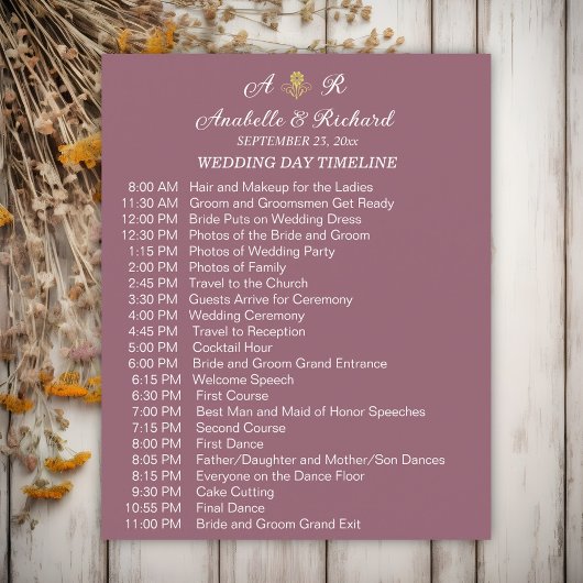 シンプルモノグラムエレガントなウェディングタイムライン チラシ