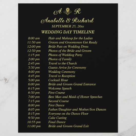 シンプルモノグラムエレガントなウェディングタイムライン チラシ (正面)