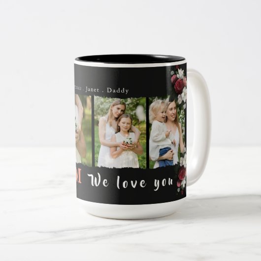 シンプルモノグラムカスタムフォトコラージュ母ファミリー ツートーンマグカップ (正面右)