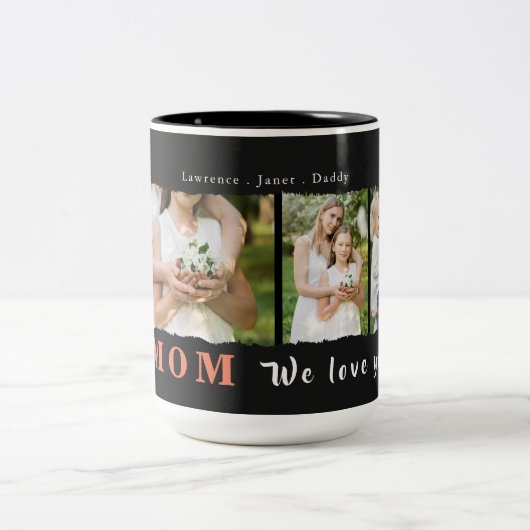 シンプルモノグラムカスタムフォトコラージュ母ファミリー ツートーンマグカップ (中央)