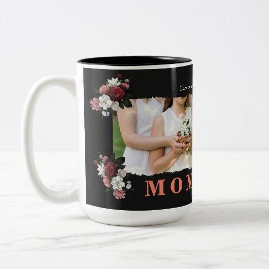 シンプルモノグラムカスタムフォトコラージュ母ファミリー ツートーンマグカップ (左)