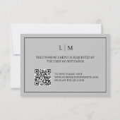 シンプルモノグラムグレーQRコードウェディングRSVPカード サンキューカード (正面)