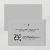 シンプルモノグラムグレーQRコードウェディングRSVPカード サンキューカード (正面/裏面)