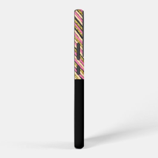 シンプルモノグラムストライプ抽象芸術ピンクイエロー金ゴールド SAMSUNG GALAXYケース (右側面)