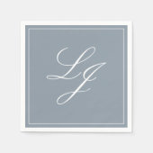 シンプルモノグラムダスティブルーエレガントスクリプ結婚ト スタンダードカクテルナプキン (正面)