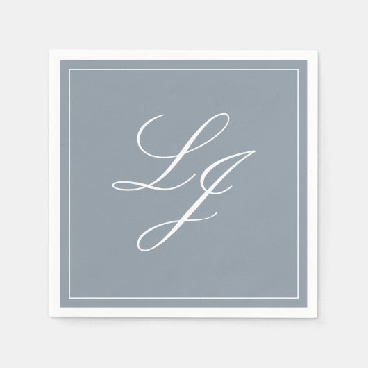 シンプルモノグラムダスティブルーエレガントスクリプ結婚ト スタンダードカクテルナプキン (正面)