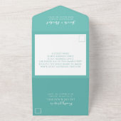 シンプルモノグラムティール(緑がかった色)結婚写真 オールインワン招待状 (外側)