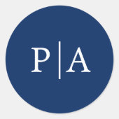 シンプルモノグラムネイビー結婚ブルー ラウンドシール (正面)