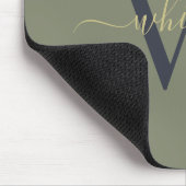 シンプルモノグラムネーム&イニシャルオリーブグリーン マウスパッド (コーナー)