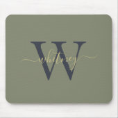 シンプルモノグラムネーム&イニシャルオリーブグリーン マウスパッド (正面)