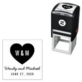 シンプルモノグラムハートカップルの日付を保存結婚する セルフインキングスタンプ (インサイチュ)