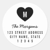 シンプルモノグラムハートファミリーホームアドレス ラウンドシール (正面)