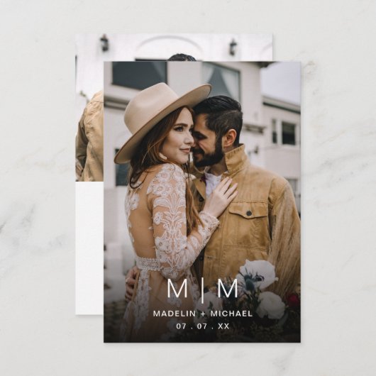 シンプルモノグラムバジェット結婚写真 招待状 (正面/裏面)