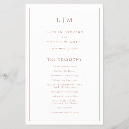 シンプルモノグラムバラ金ゴールド予算結婚式 プログラム チラシ (正面)