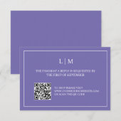 シンプルモノグラムパープルQRコードウェディングRSVPカード サンキューカード (正面/裏面)
