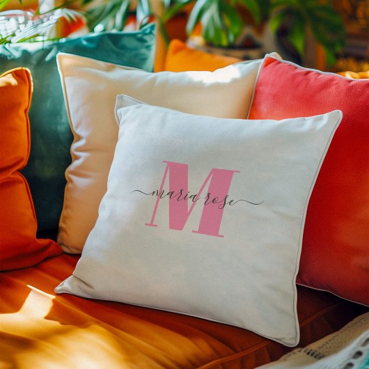 シンプルモノグラムピンクブルーパーソナライズされた クッション