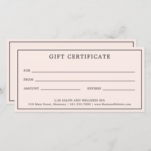 シンプルモノグラムピンク赤面ギフト券 (正面/裏面)