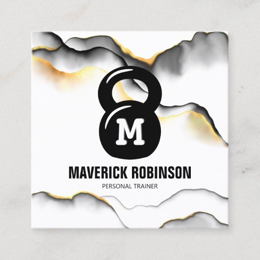 シンプルモノグラムフィットネスコーチ スクエア名刺 (正面)