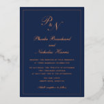 シンプルモノグラムフォーマルネイビー結婚ブルーのバラ金ゴールド 箔招待状<br><div class="desc">スタイルネイビー伝統的ブルーとバラ金ゴールドフォイル結婚式招待状は、2つのイニシャルモノグラムと薄い内側の書の中にあなたの名前とシンプルクラシックのデザインを備えエレガントたと。前面のすべてのデザイン要素はホイルで印実在刷されている。タイムレスなデザインを持つこの高級結婚式招待状は、のフォーマルための完璧結婚である。</div>